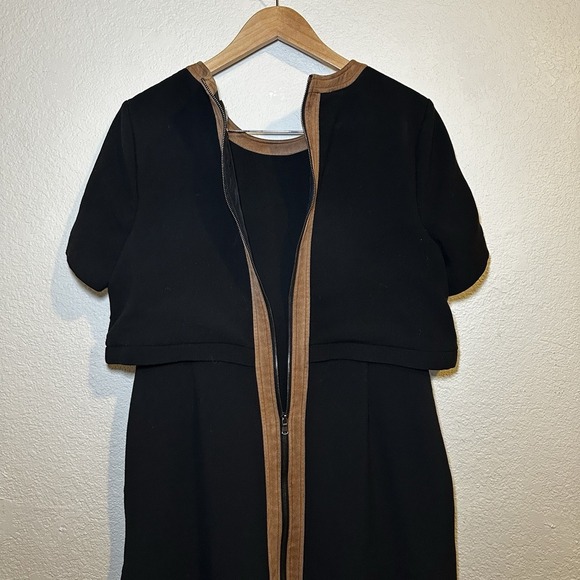 Toccin Women's 12 Two-Tone Faux Suede Short Sleeve Overlay Dress Black Sheath - Picture 6 of 12